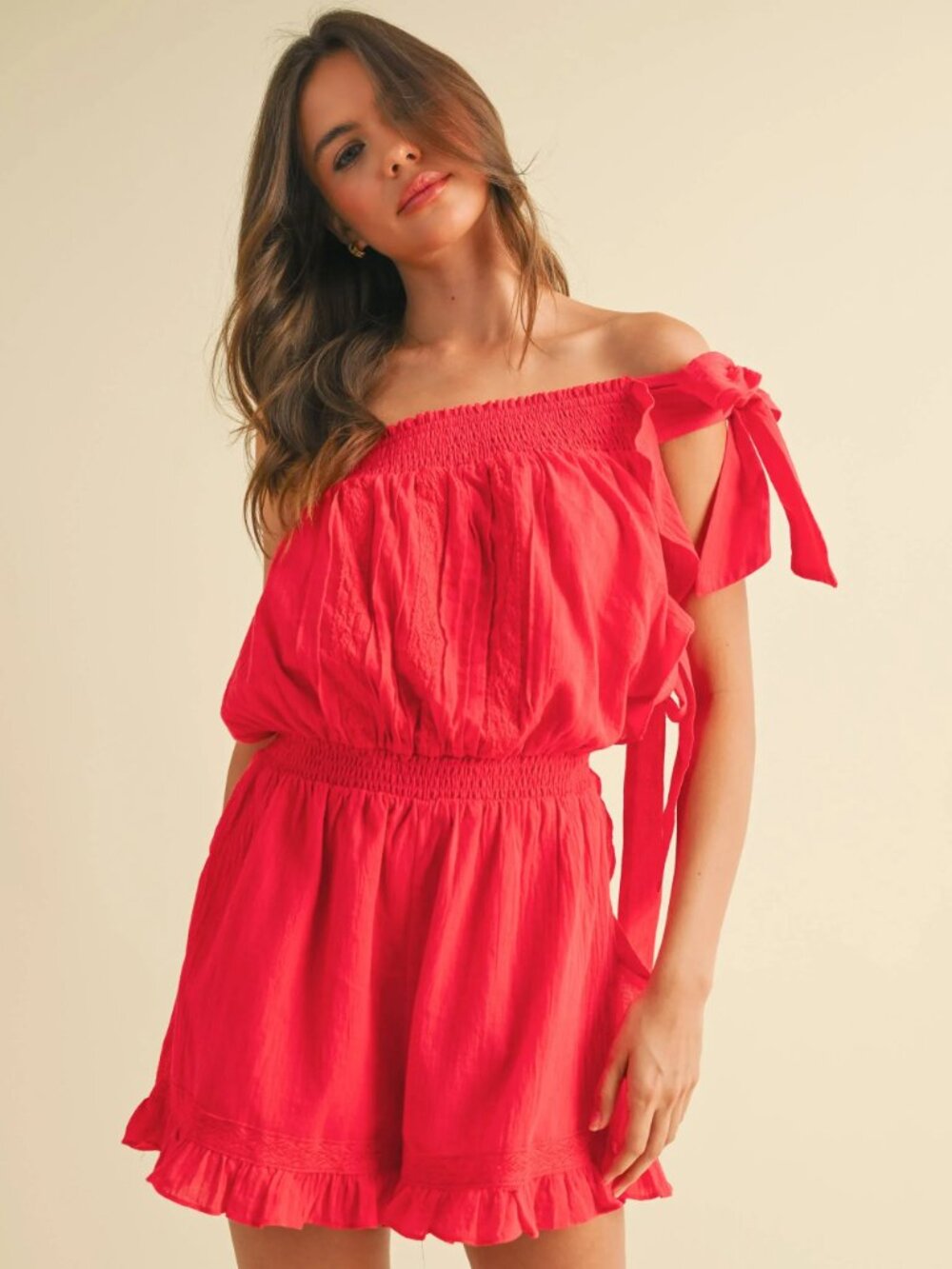 Women's Red Ruffled Romper - Picture 7 of 9